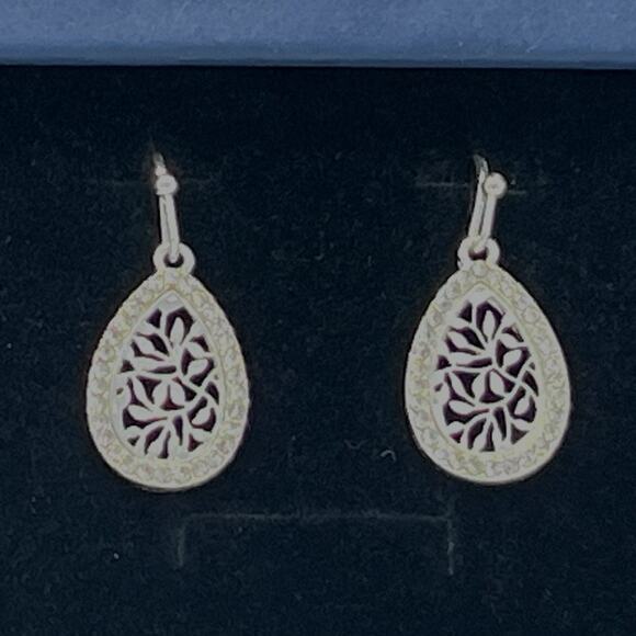 Silver Filigree Teardrop Earrings with Swarovski Crystals NWT - Picture 6 of 7